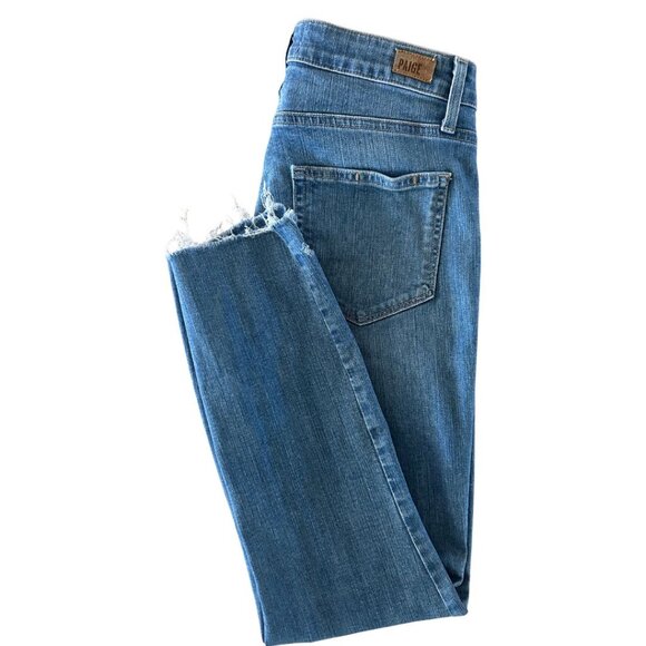 PAIGE Hoxton Crop Melanney Distressed Skinny High Waisted Jeans Size 28 - Picture 3 of 13